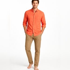 Top Gear Orange Linen Blend Button Down Shirt Lightweight Cotton Men’s Casual M